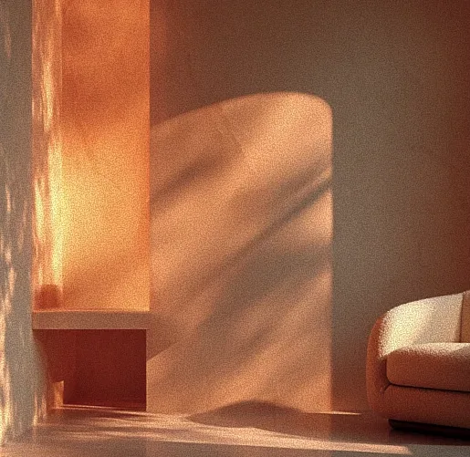 Sunlit room with a lounge chair in amber tones